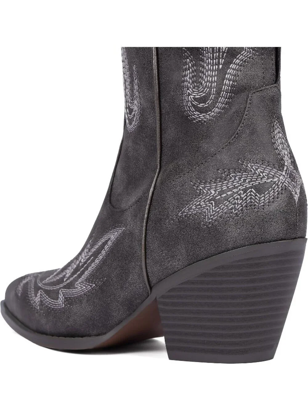 Women's Black High Thigh Embroidered Western Pointed Toe Chunky High Heel Boots